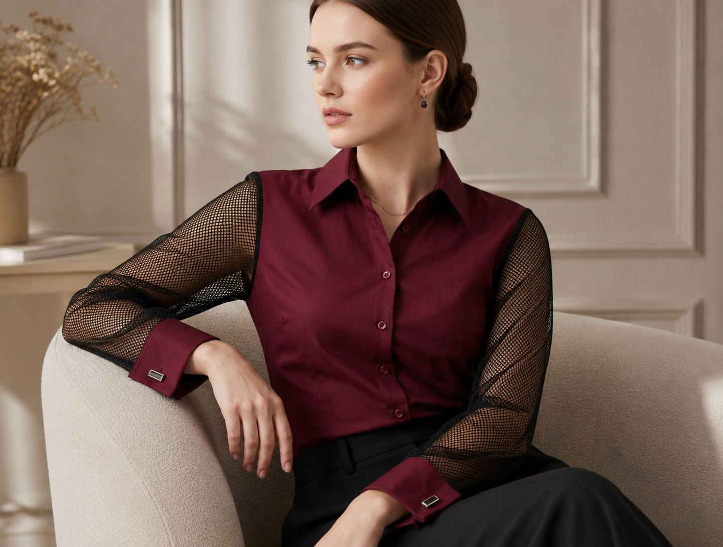 Eclipse | Mesh-Sleeve Tailored Shirt For Women