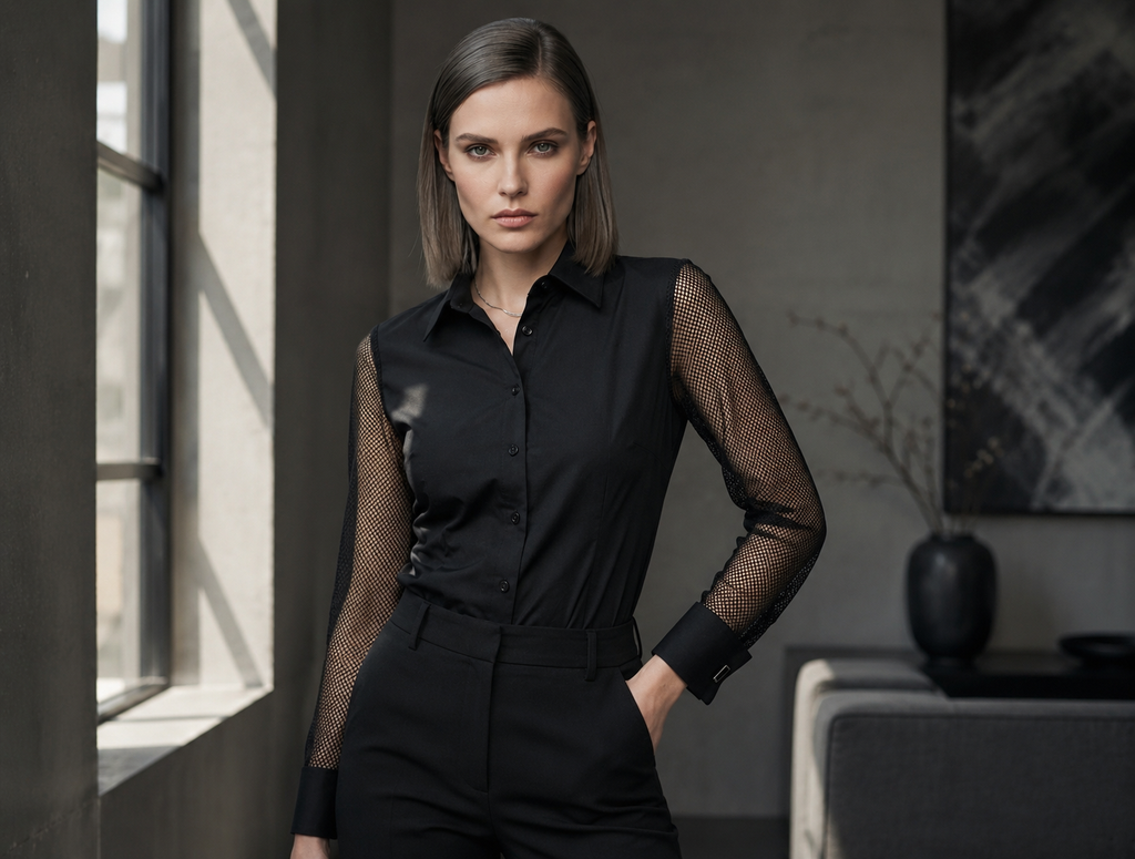 Eclipse | Mesh-Sleeve Tailored Shirt For Women