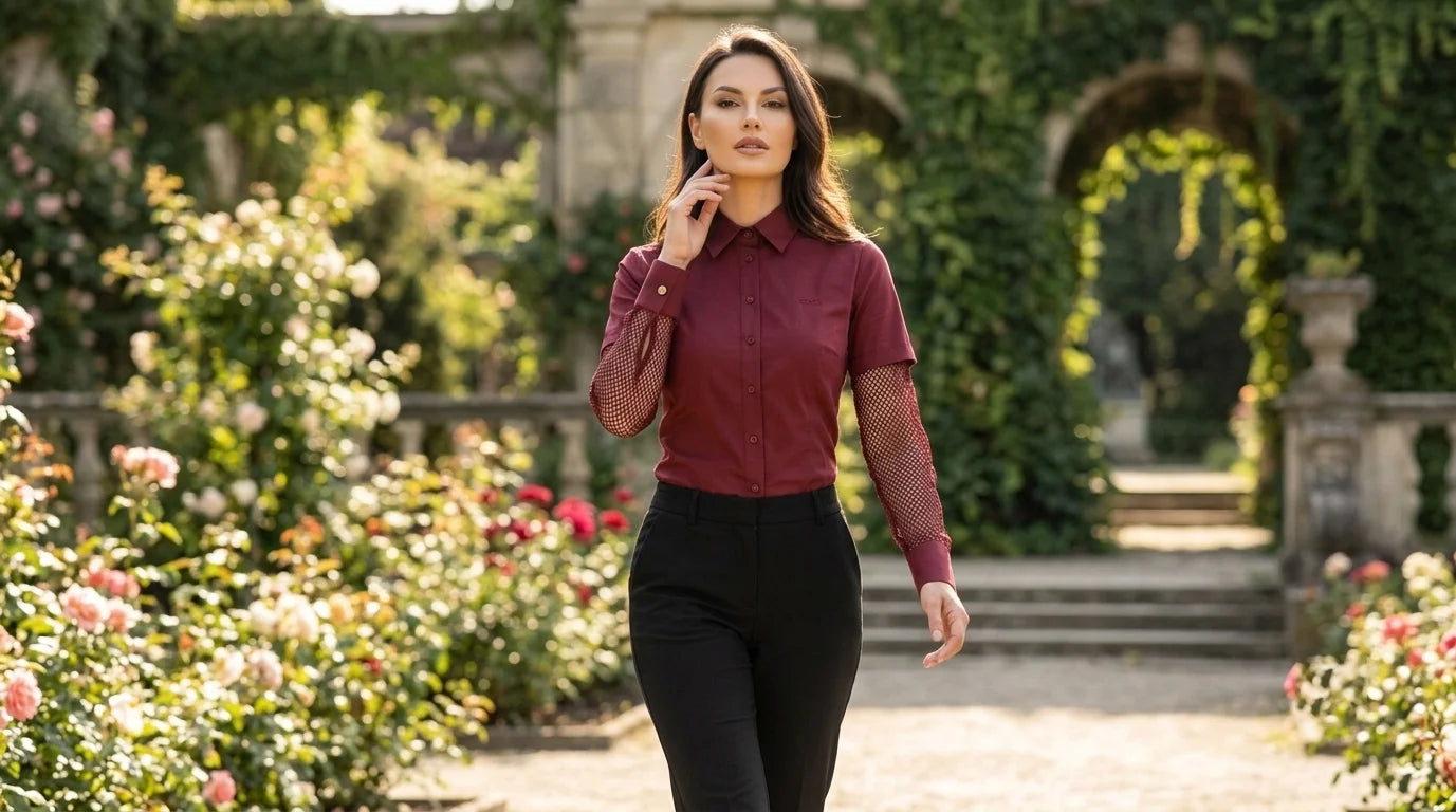 Mesh-Sleeve Button-Up Shirt