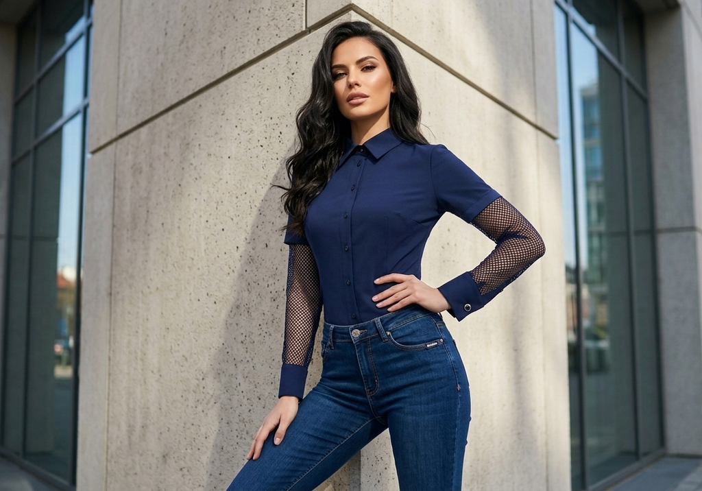 Mesh-Sleeve Button-Up Shirt