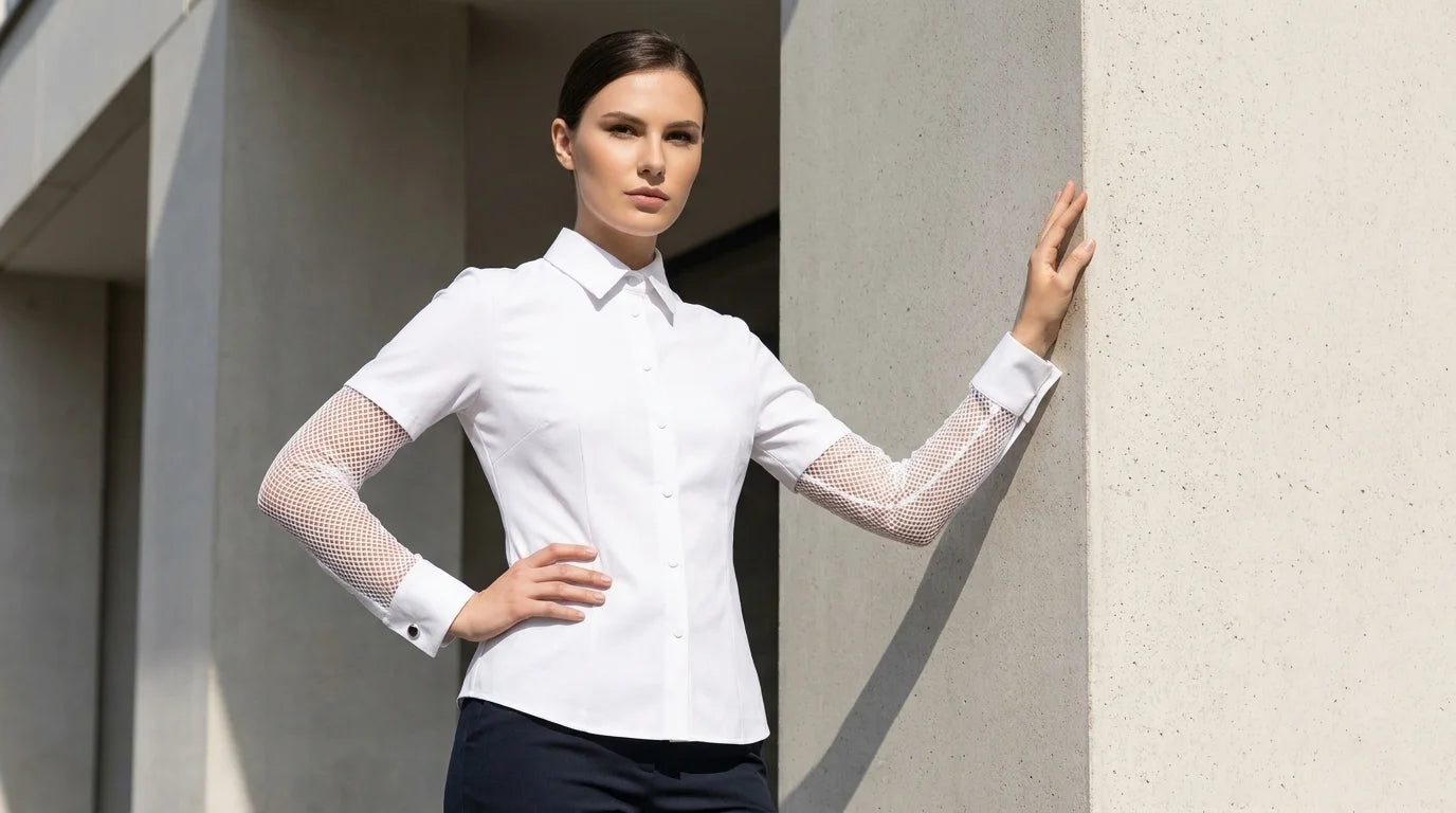Mesh-Sleeve Button-Up Shirt